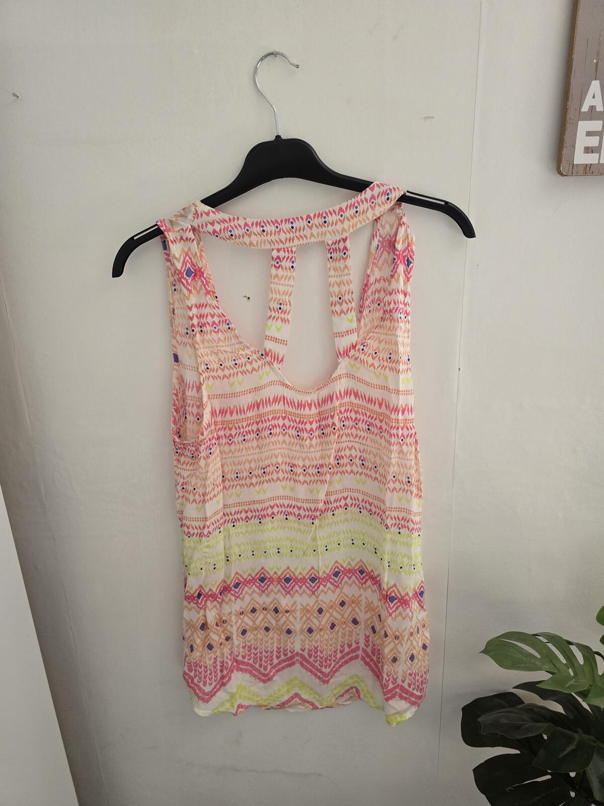 New Look Y2K White Green and Pink Patterned Vest Top Size 14