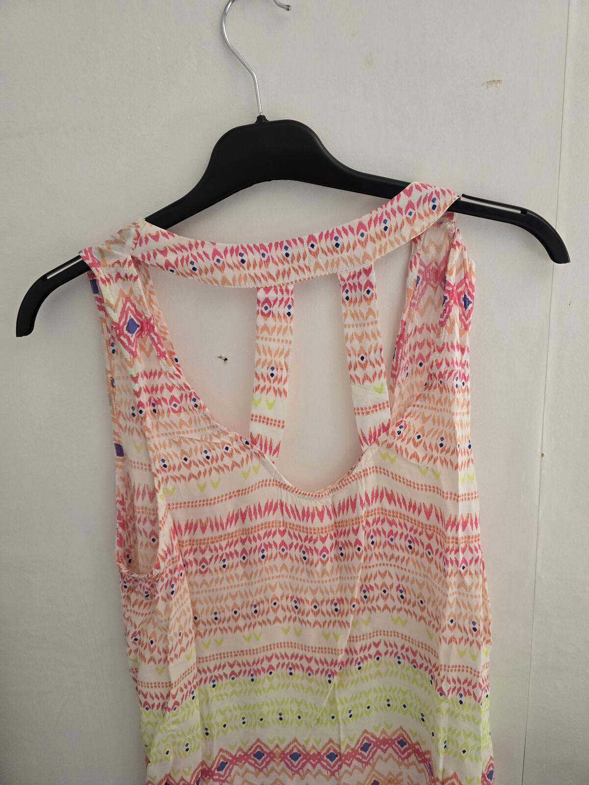New Look Y2K White Green and Pink Patterned Vest Top Size 14