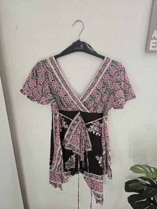 Vintage Y2K Oasis Pink and Brown Sequin Flared Top Size 8