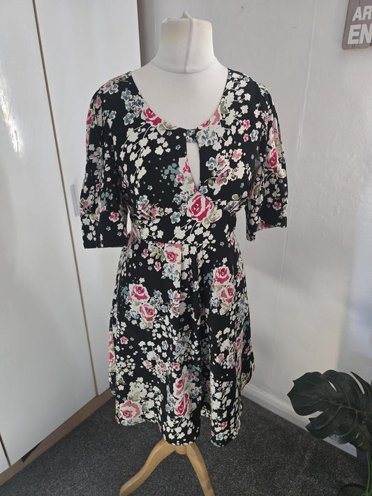 Monsoon Fusion Y2K Black Floral Cut Out Dress Size 12.