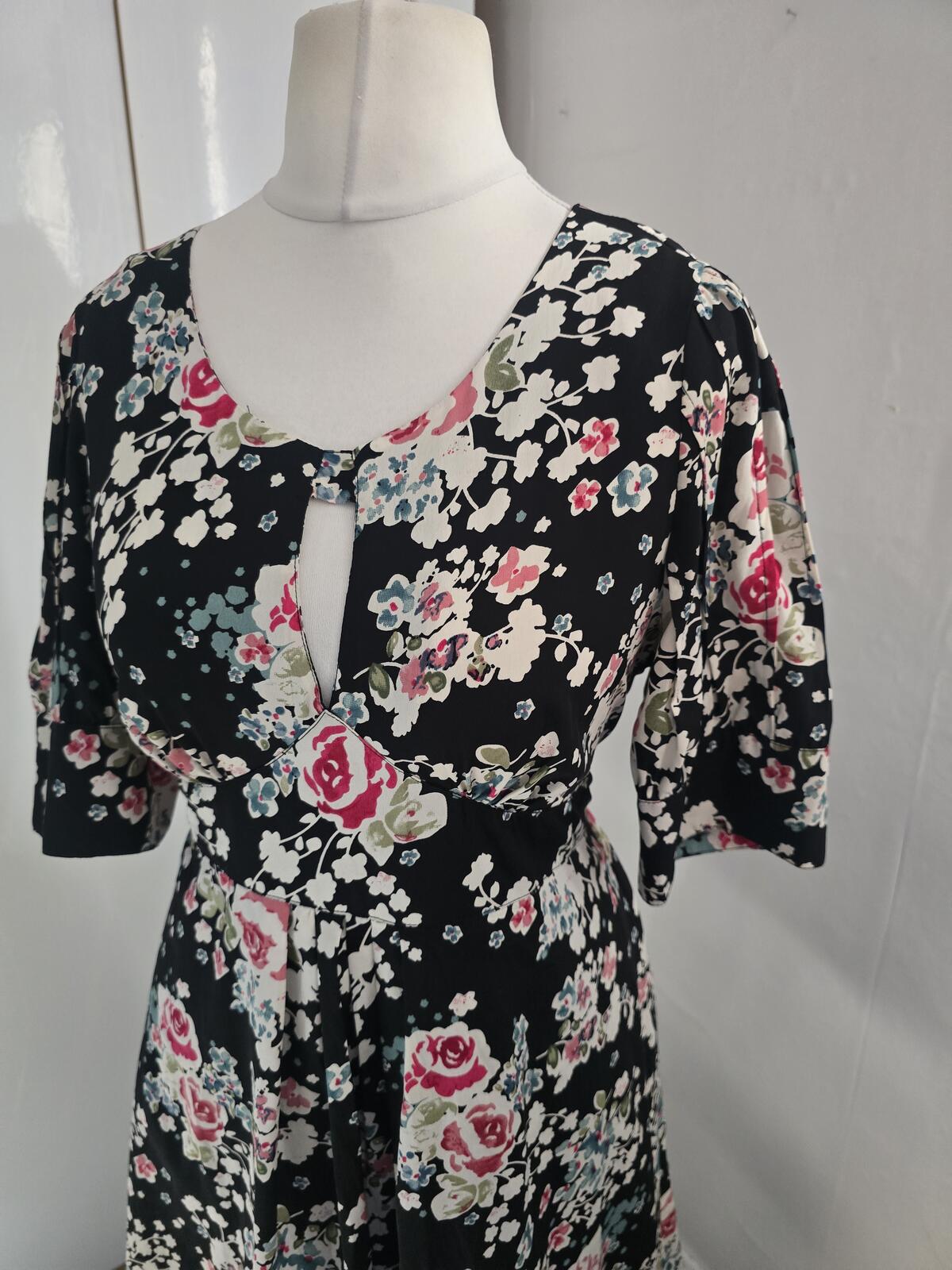 Monsoon Fusion Y2K Black Floral Cut Out Dress Size 12