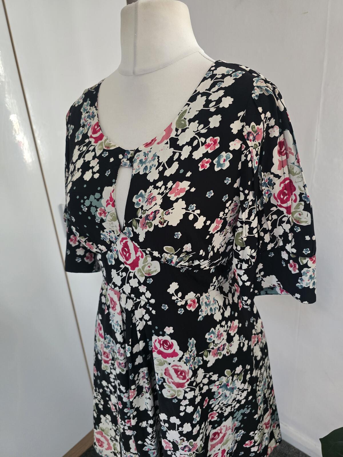 Monsoon Fusion Y2K Black Floral Cut Out Dress Size 12