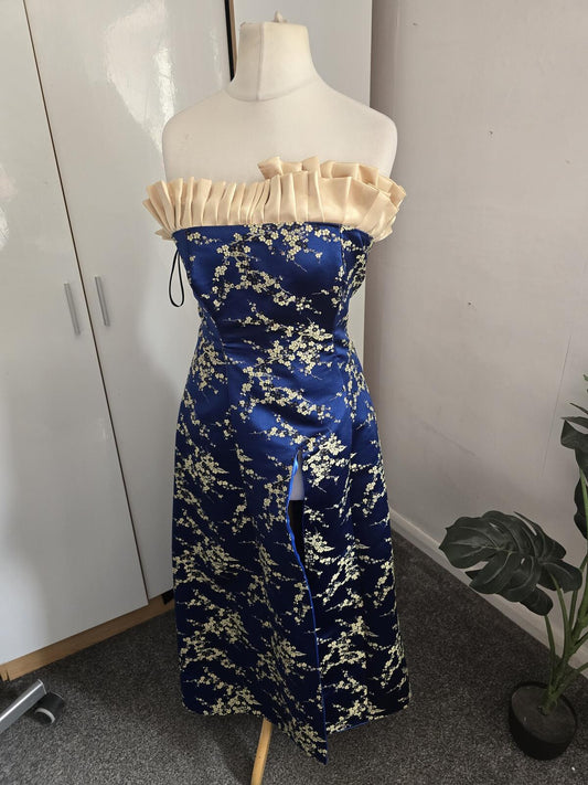 Bespoke Elizabeth Glaze Y2K Royal Blue Cream Frill Prom Dress