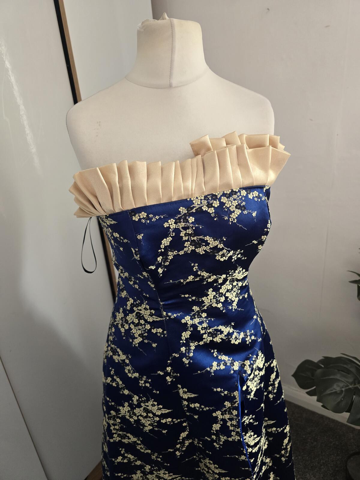 Bespoke Elizabeth Glaze Y2K Royal Blue Cream Frill Prom Dress