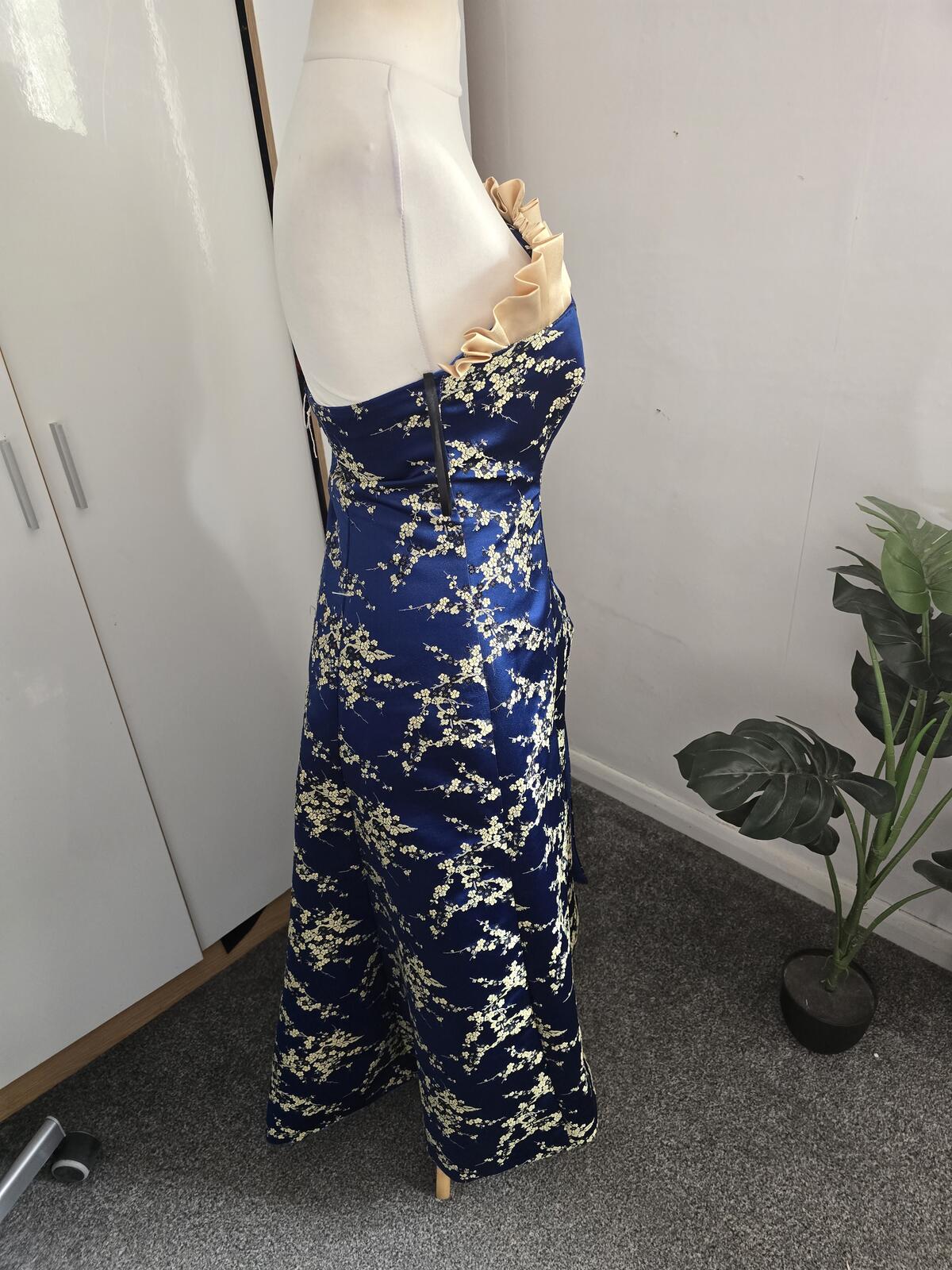 Bespoke Elizabeth Glaze Y2K Royal Blue Cream Frill Prom Dress