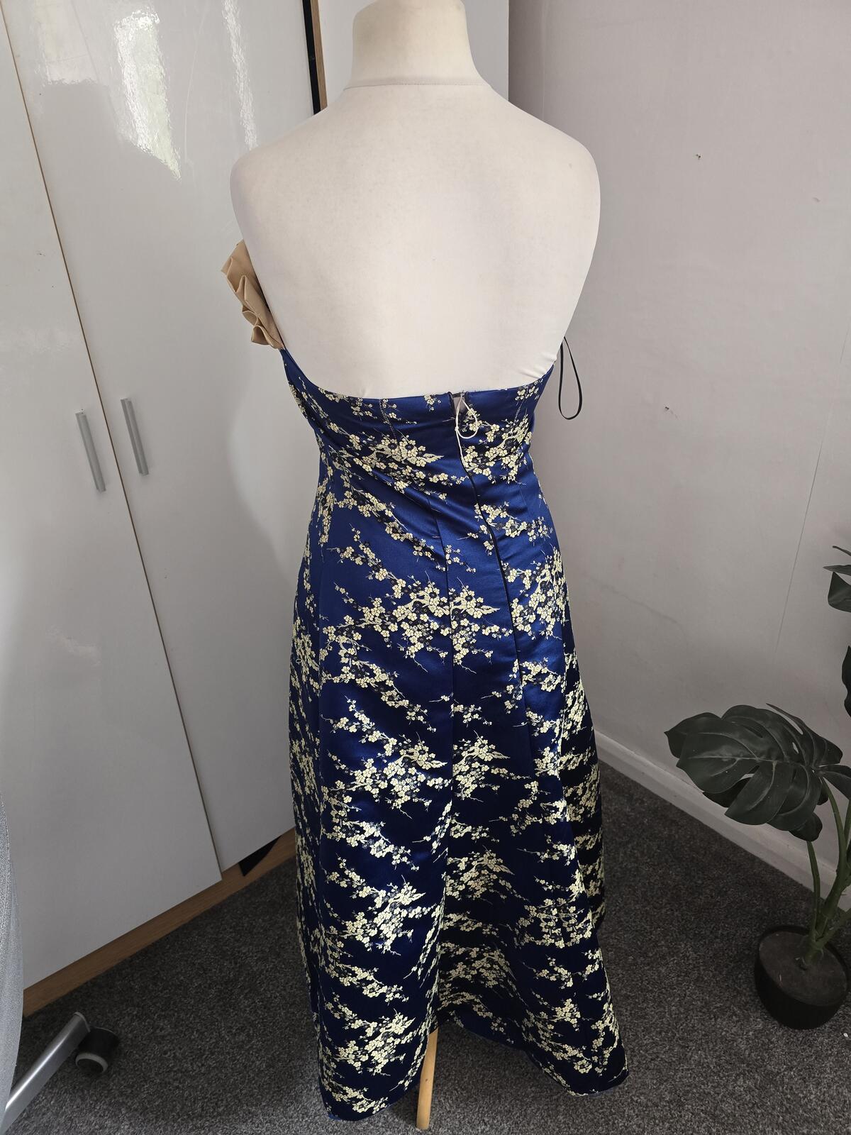 Bespoke Elizabeth Glaze Y2K Royal Blue Cream Frill Prom Dress