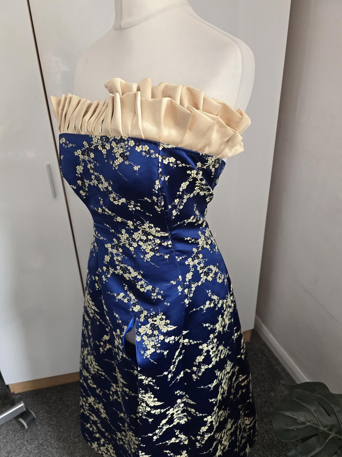 Bespoke Elizabeth Glaze Y2K Royal Blue Cream Frill Prom Dress