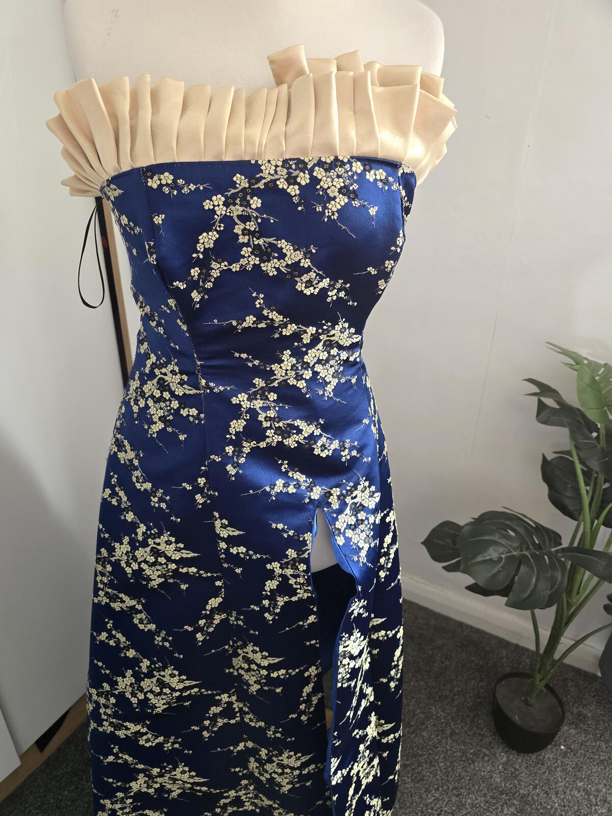 Bespoke Elizabeth Glaze Y2K Royal Blue Cream Frill Prom Dress