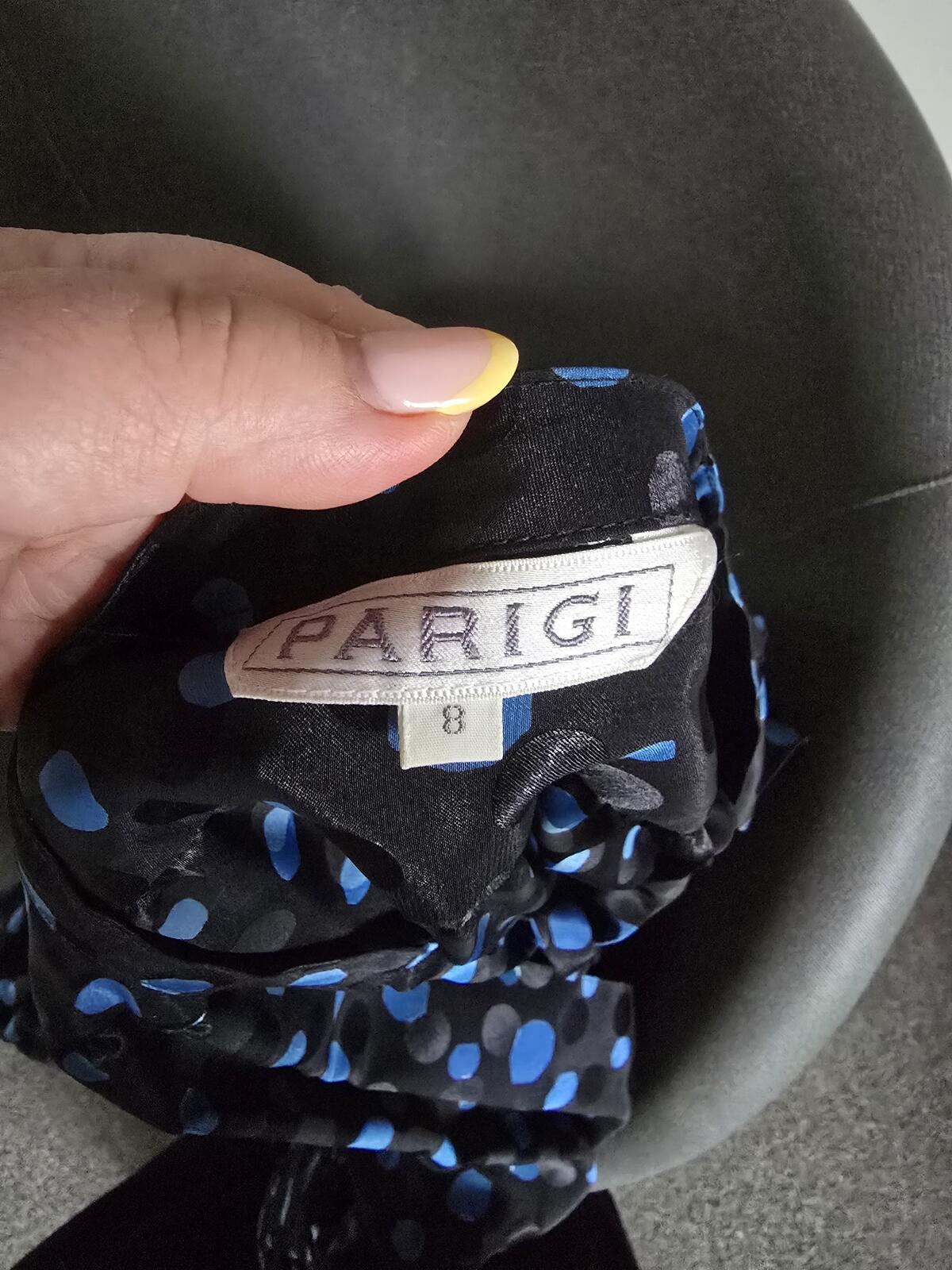 Vintage 1980s Parigi Black and Blue Polka Dot Blouse Size 8-10