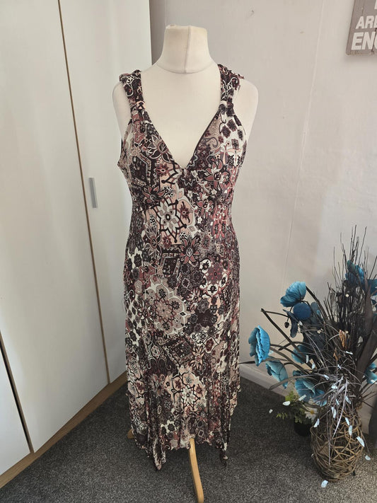 Etam Y2K Ladies Brown & Burgundy Patterned Midi Dress