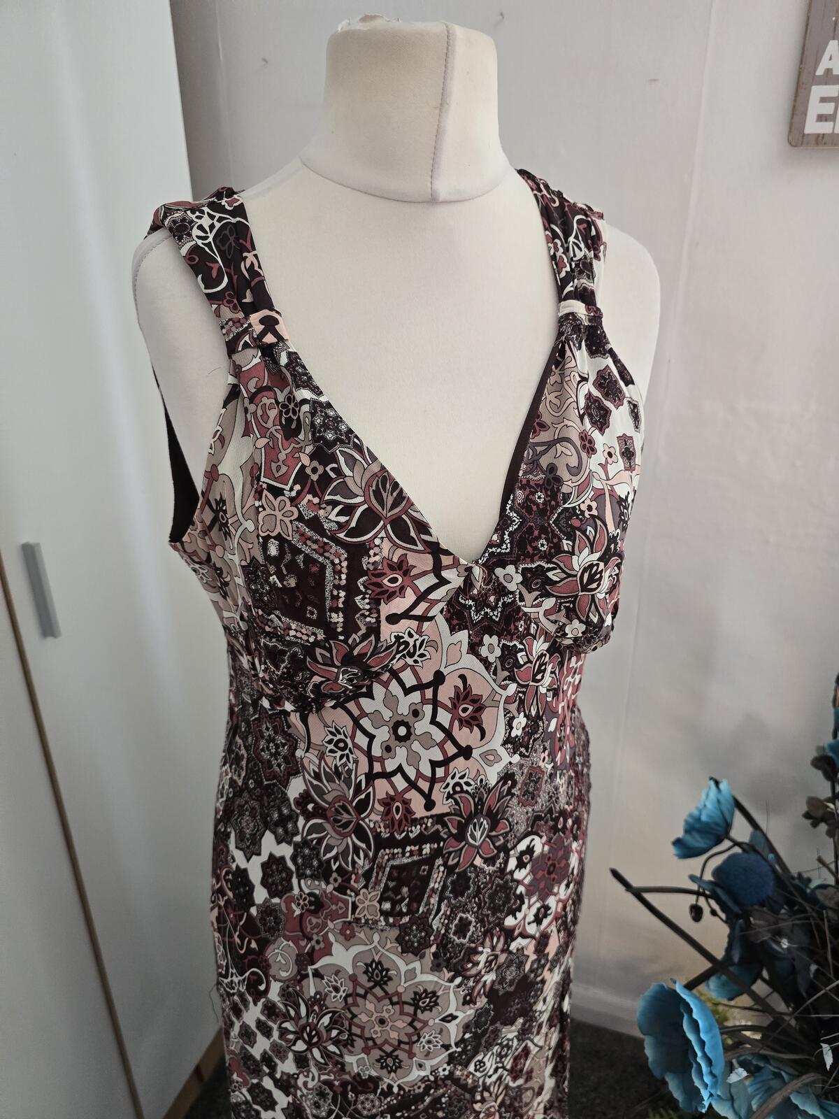 Etam Y2K Ladies Brown & Burgundy Patterned Midi Dress