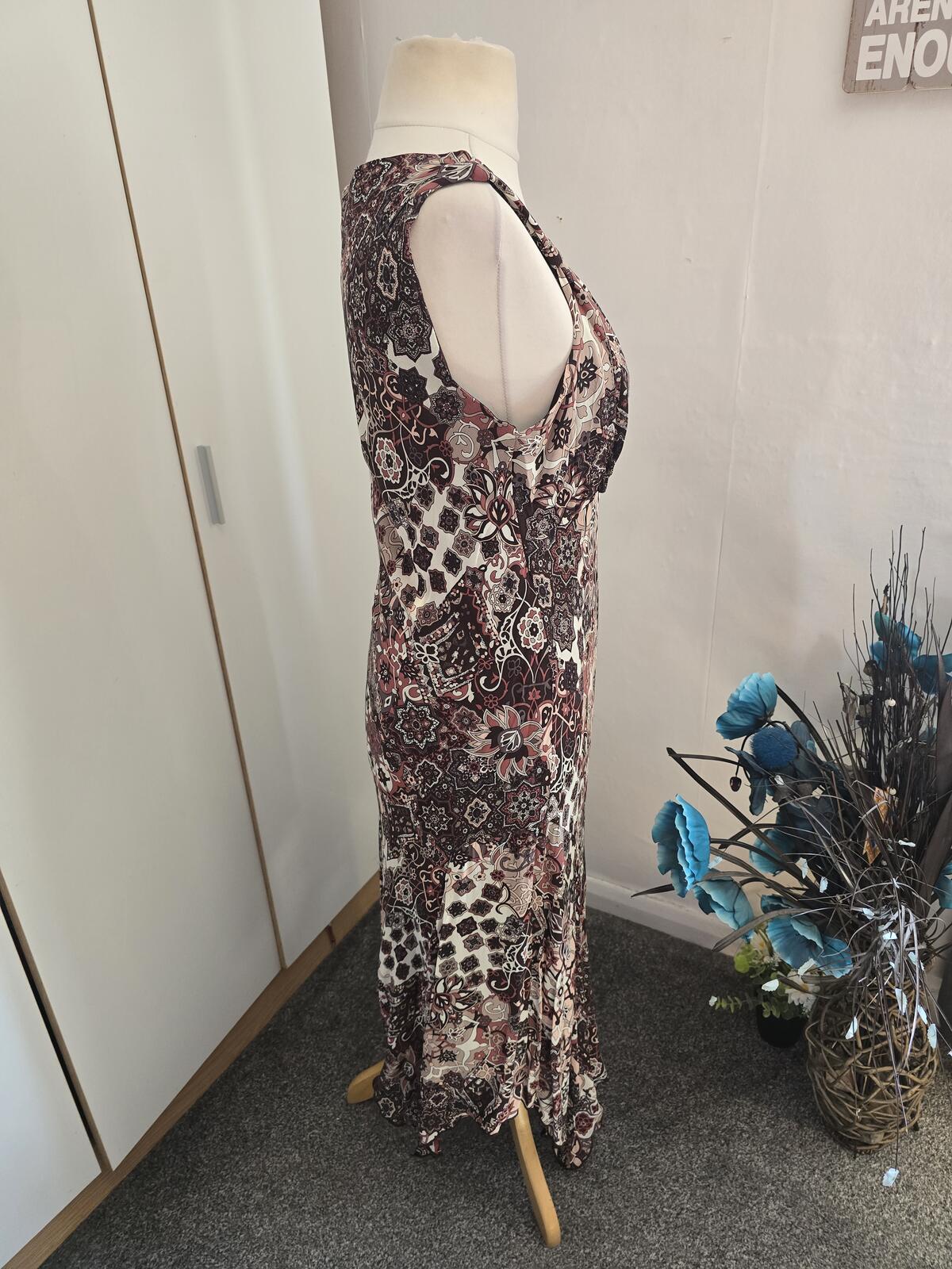 Etam Y2K Ladies Brown & Burgundy Patterned Midi Dress
