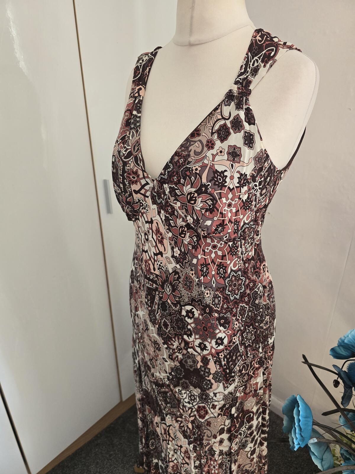 Etam Y2K Ladies Brown & Burgundy Patterned Midi Dress
