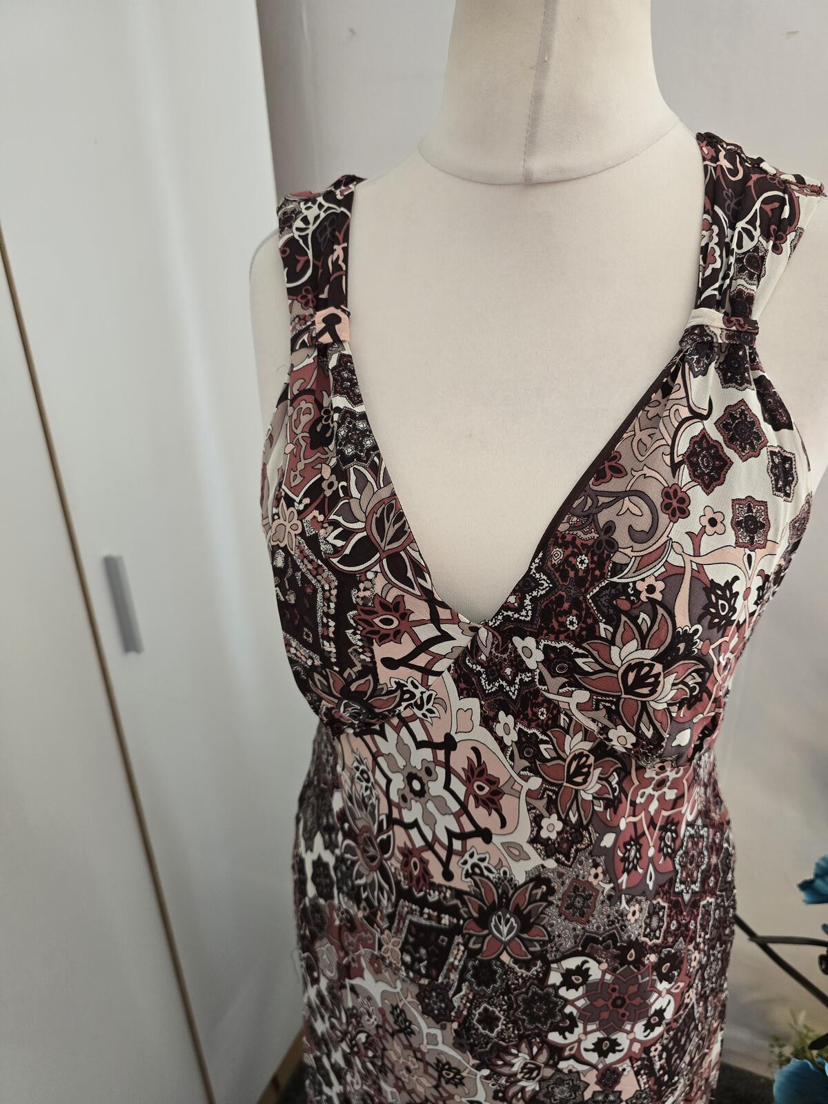 Etam Y2K Ladies Brown & Burgundy Patterned Midi Dress