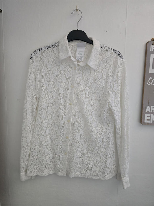 Vintage Laura Ashley White Floral Lace Shirt Size 14