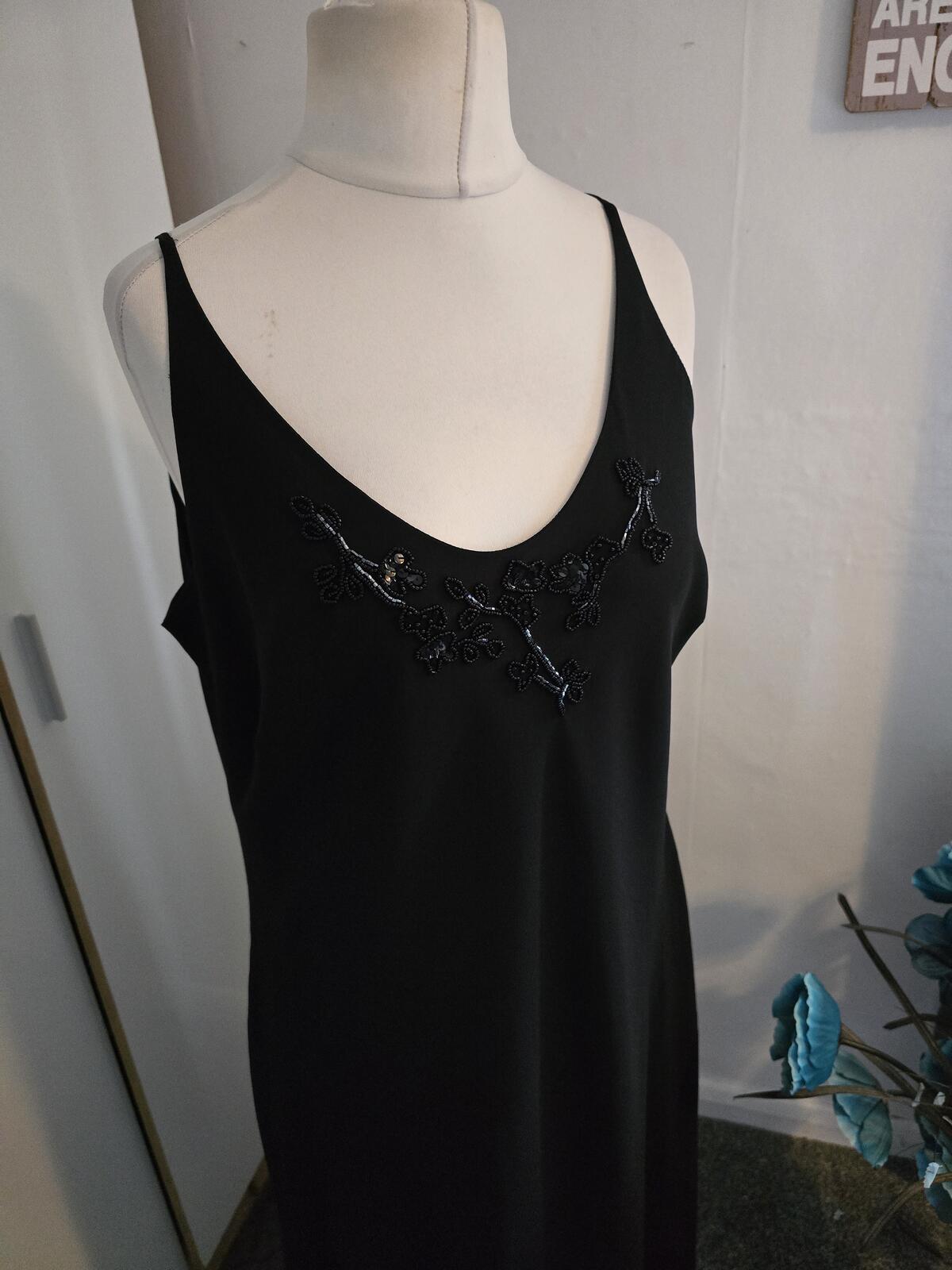 Marks & Spencer Vintage Black Lined Midi Slip Dress with Gem Detail Size 18
