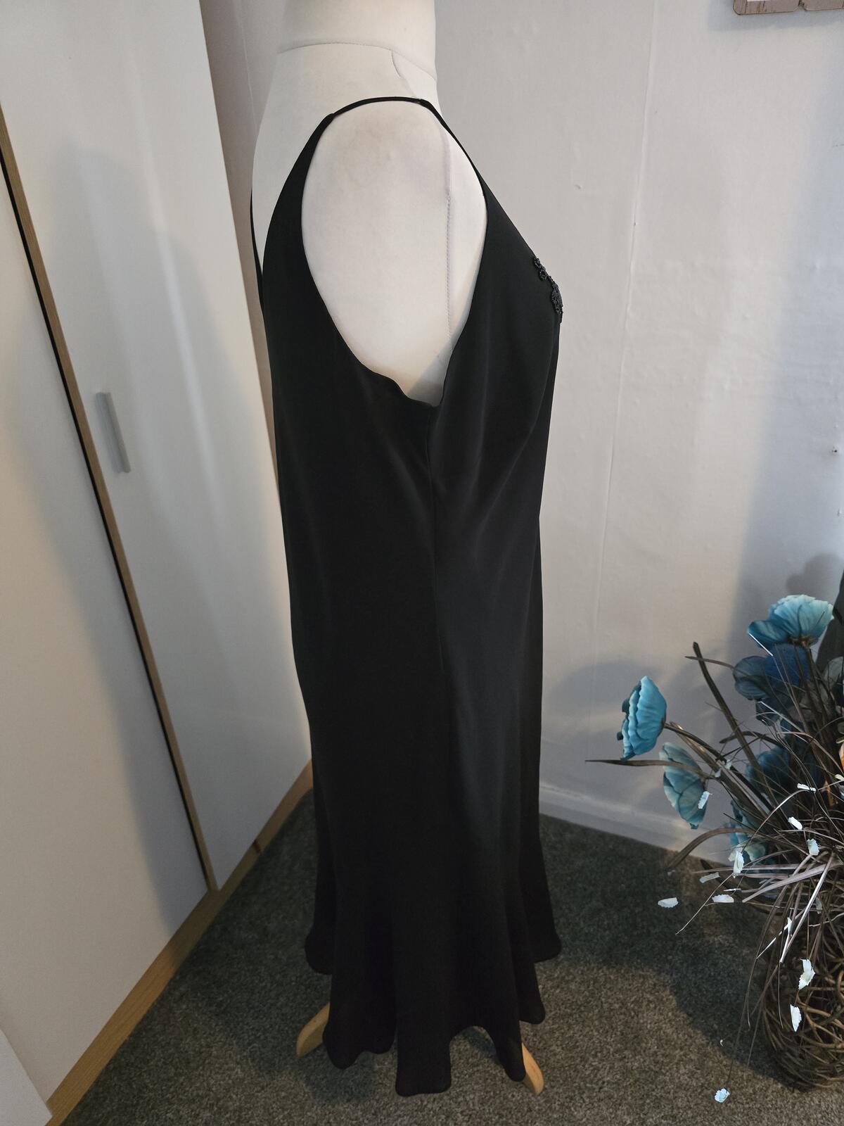 Marks & Spencer Vintage Black Lined Midi Slip Dress with Gem Detail Size 18