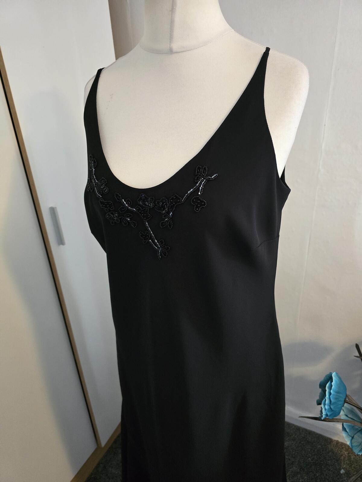 Marks & Spencer Vintage Black Lined Midi Slip Dress with Gem Detail Size 18
