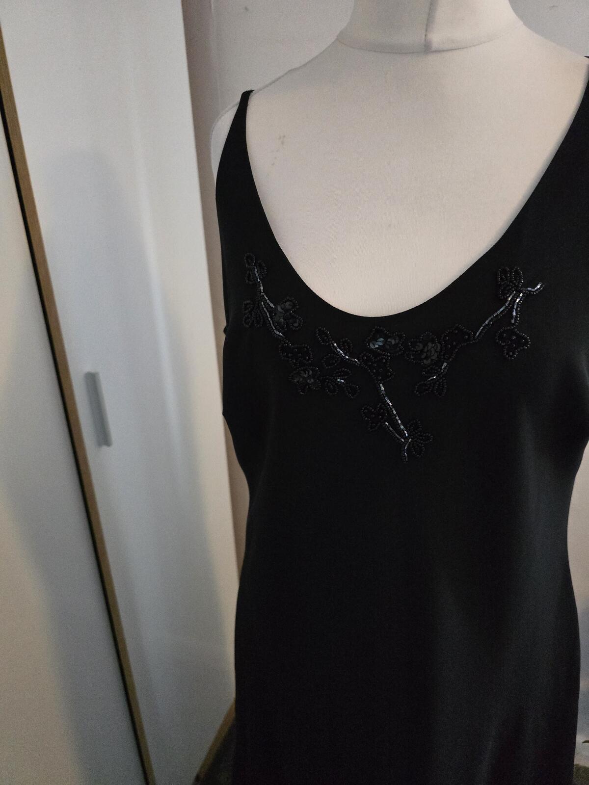 Marks & Spencer Vintage Black Lined Midi Slip Dress with Gem Detail Size 18