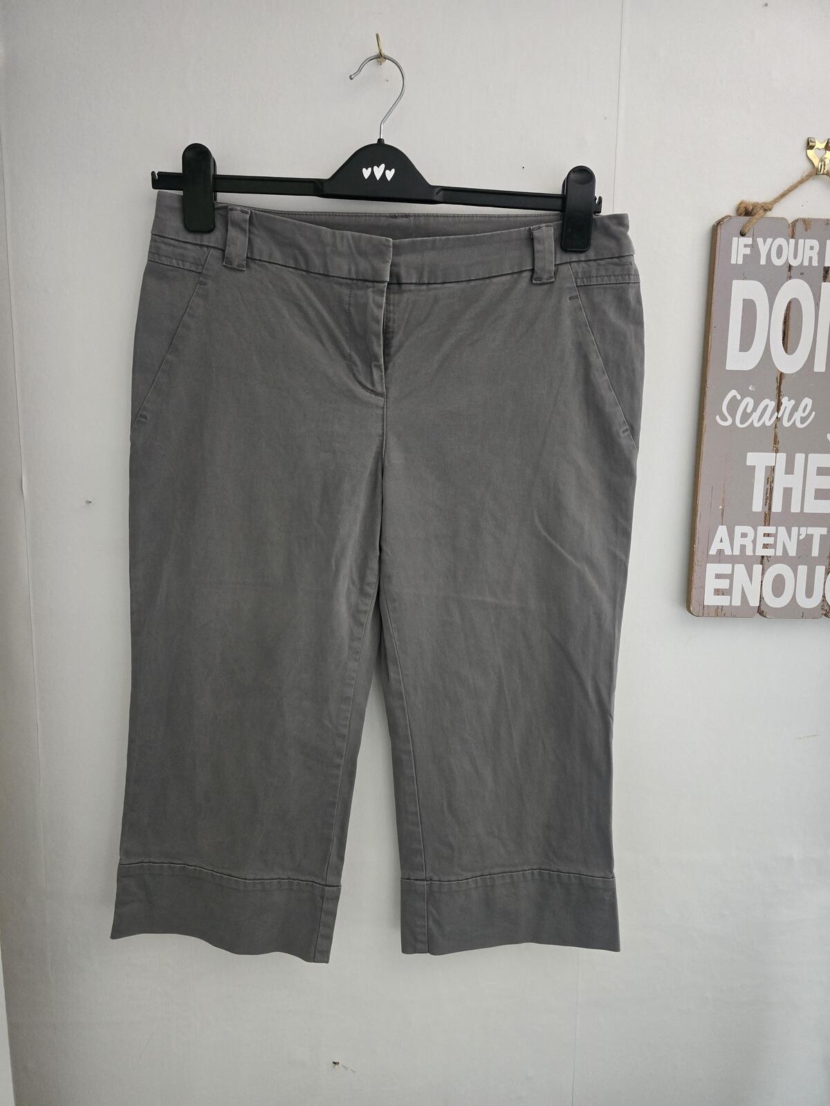 Next Grey Cropped Chino Shorts UK 12 Y2K Bootcut Wide Leg Crop Trousers