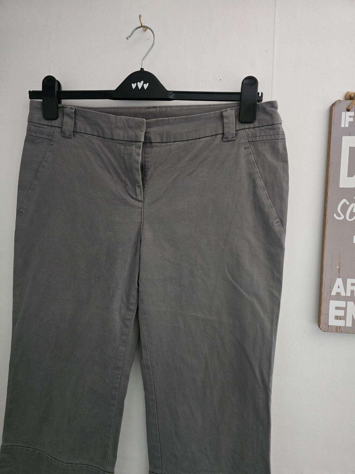Next Grey Cropped Chino Shorts UK 12 Y2K Bootcut Wide Leg Crop Trousers