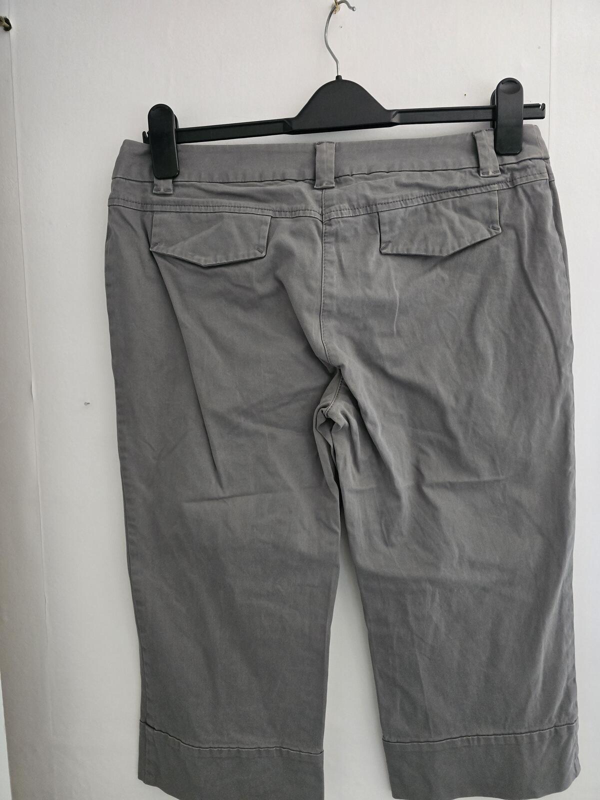 Next Grey Cropped Chino Shorts UK 12 Y2K Bootcut Wide Leg Crop Trousers