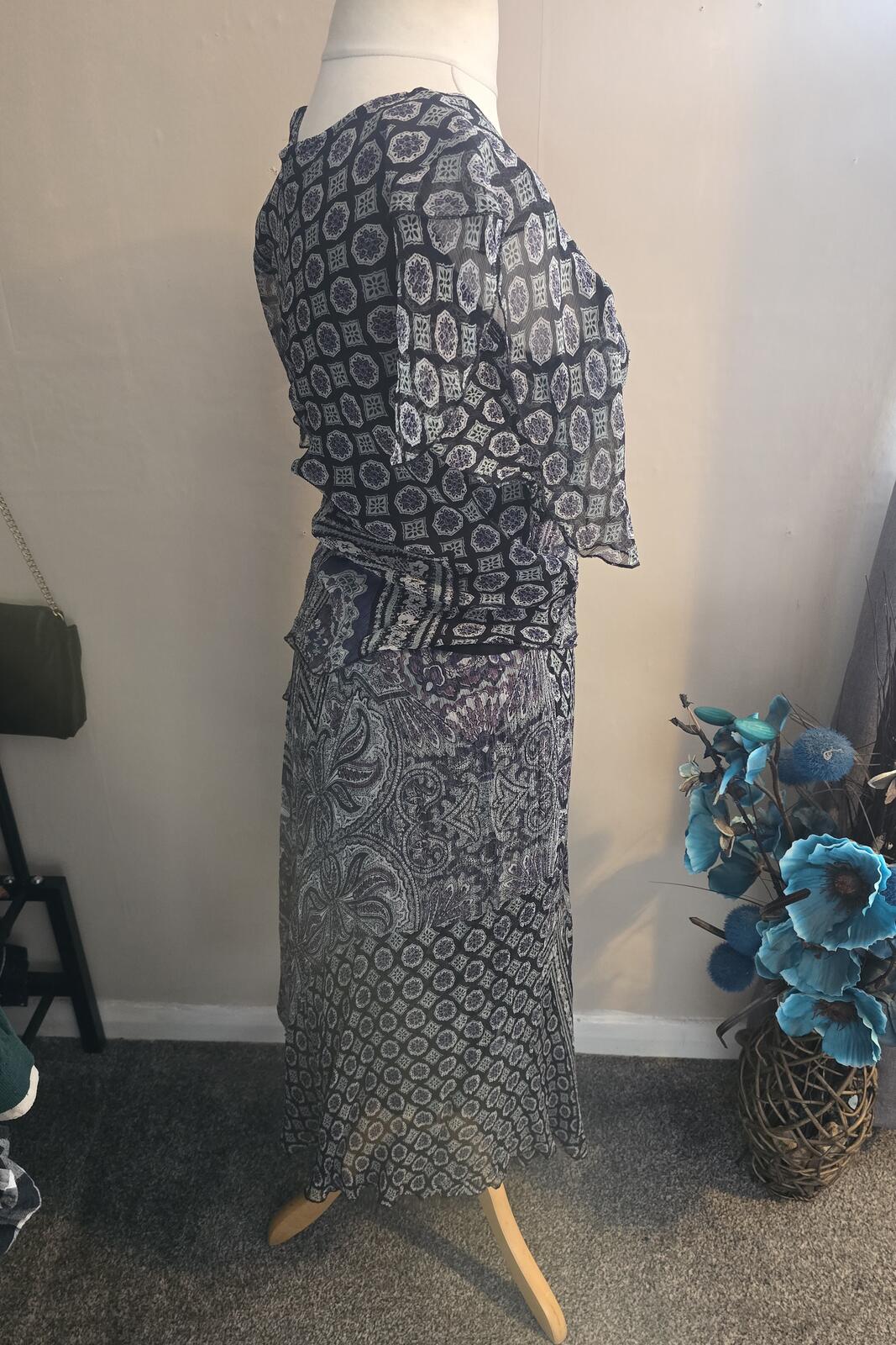 90s Vintage Roman Black & Green Layered Midi Dress Gem Detail Size 12