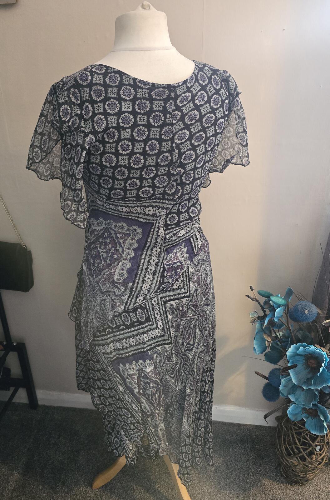 90s Vintage Roman Black & Green Layered Midi Dress Gem Detail Size 12