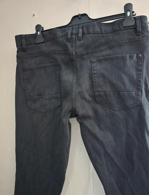 Next Signature Men's Black Cotton Blend Straight Leg Trousers Size 36S