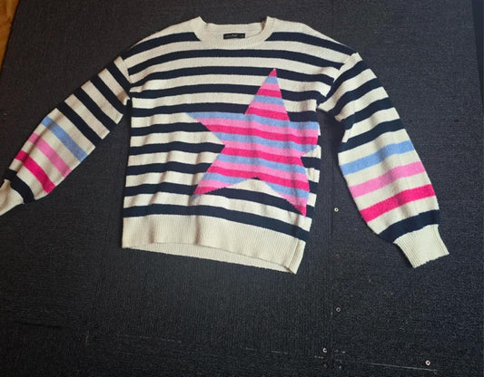 F&F Jumper Navy & Cream Size 8–10 Star Stripe Knit