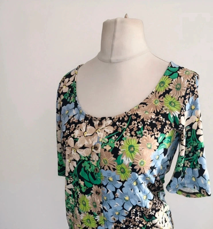 H&M Multicoloured Floral Print Top Half Sleeve M Size 12-14 NWT