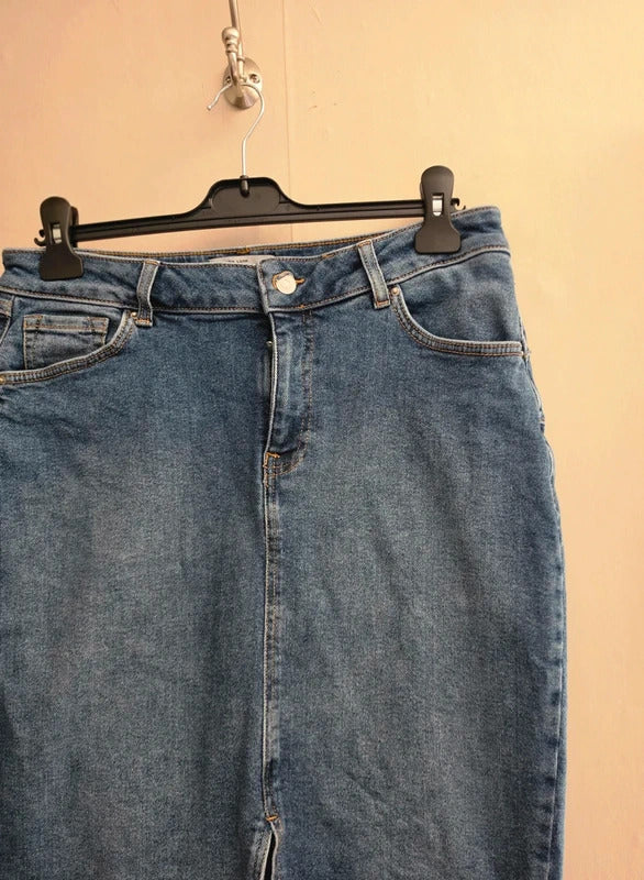 New Look Blue A-Line Denim Knee Length Skirt Size 16
