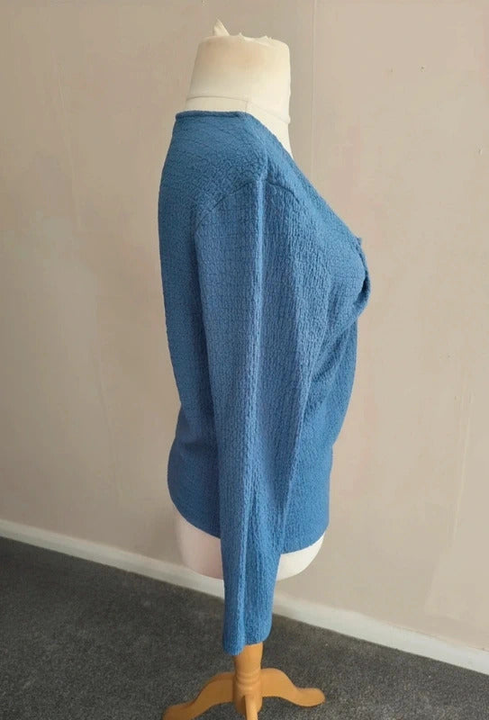 Nutmeg Blue Textured Knot-Front Long-Sleeved Top Size 18