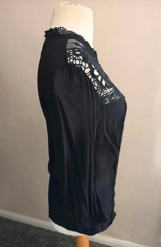 Monsoon Black Beaded High Neck Blouse Size 12 NWT