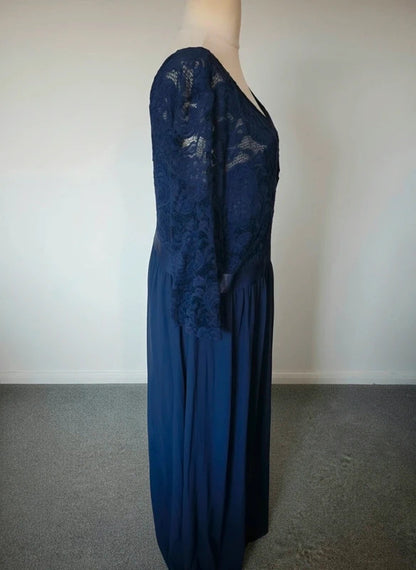 Ever Pretty Navy Blue Lace Maxi Formal Evening Dress Size 28