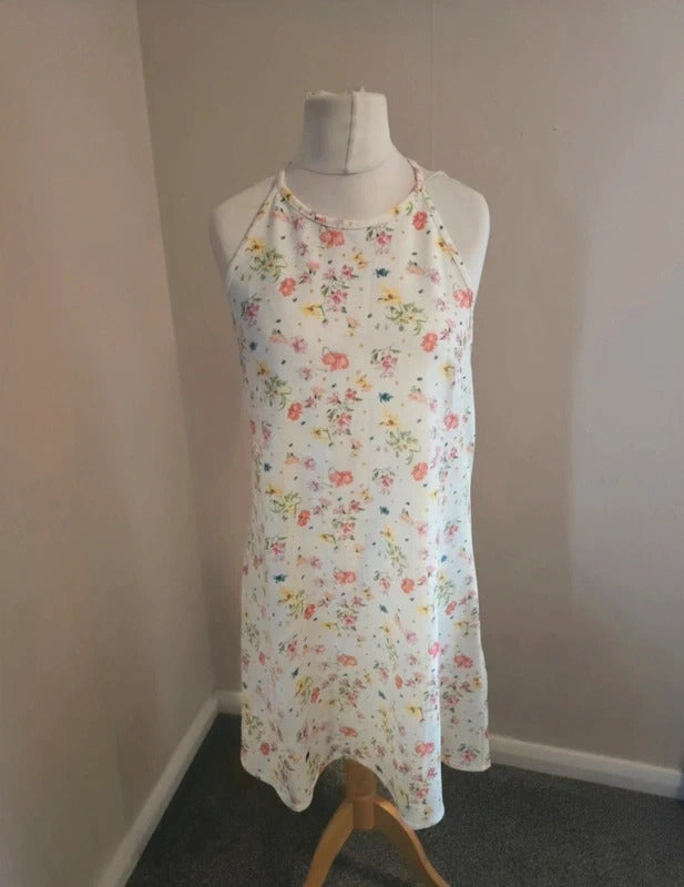 Mango White & Multicoloured Floral Open Back Sleeveless Mini Dress M  10-12 NWT