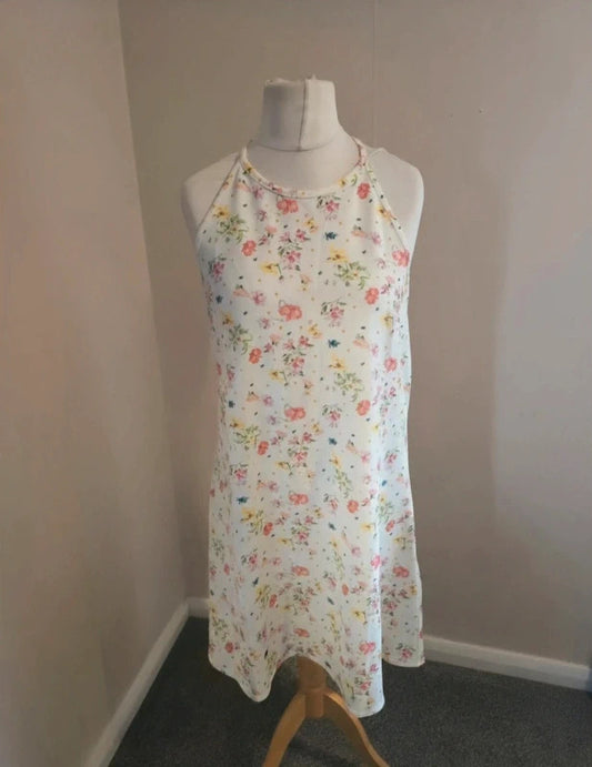 Mango White & Multicoloured Floral Open Back Sleeveless Mini Dress M  10-12 NWT