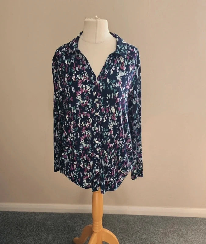 Bonmarché Black Multicoloured Floral Long Sleeved Shirt Size 14 NWT