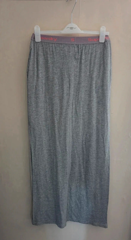 Superdry Grey & Neon Orange Branded Waistband Side-Split Maxi Skirt XS Size 8-10