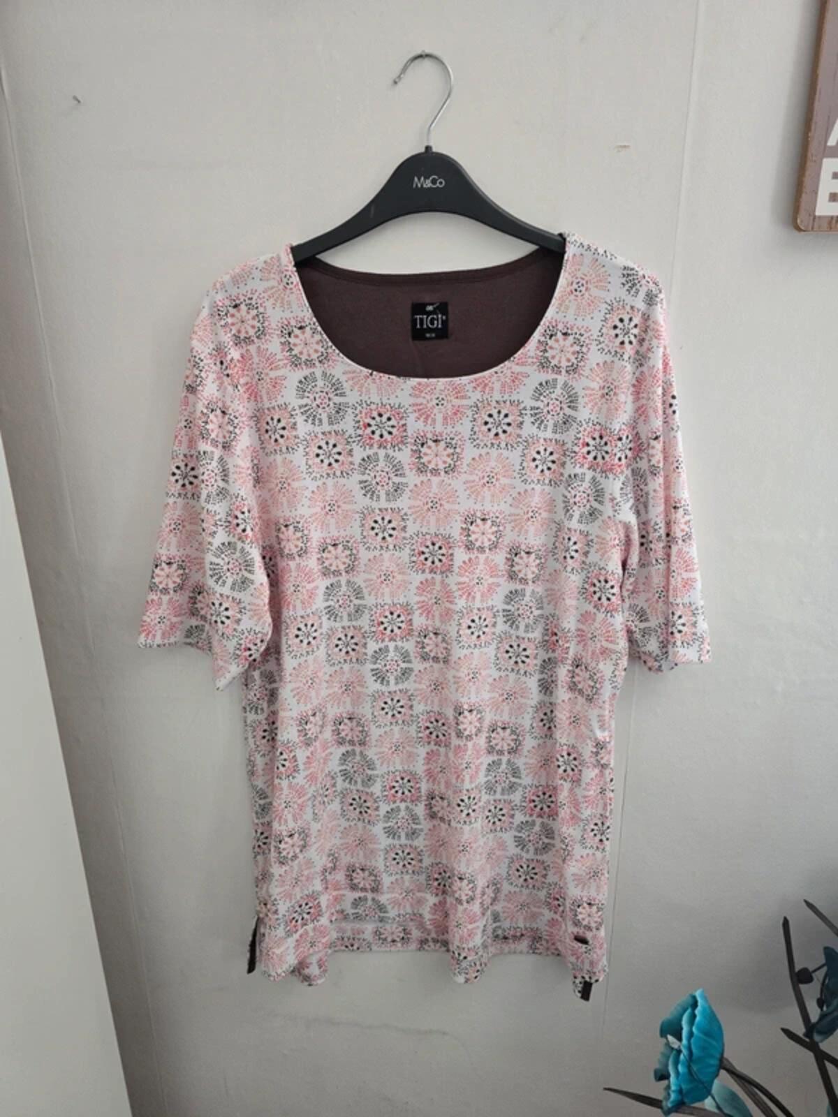 Tigi White & Orange Patterned Longline Tee Size 18-20