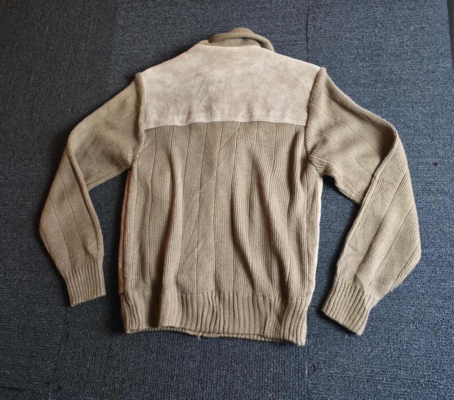 Mister Man Vintage Leather & Knit Jacket Beige Light Brown 80s 90s Zip