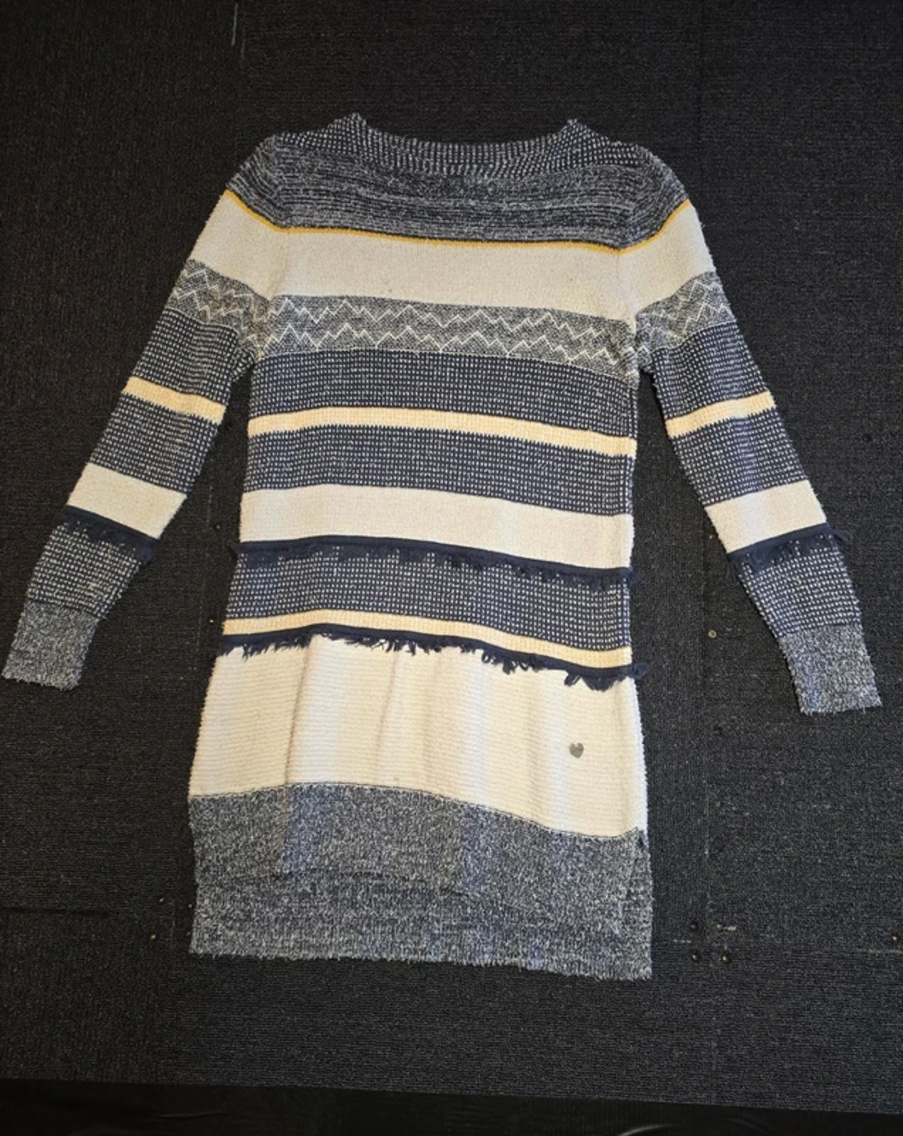 White Stuff Jumper Dress Navy & Cream Size 12 Textured Knit Longline