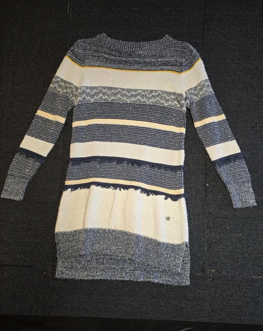 White Stuff Jumper Dress Navy & Cream Size 12 Textured Knit Longline