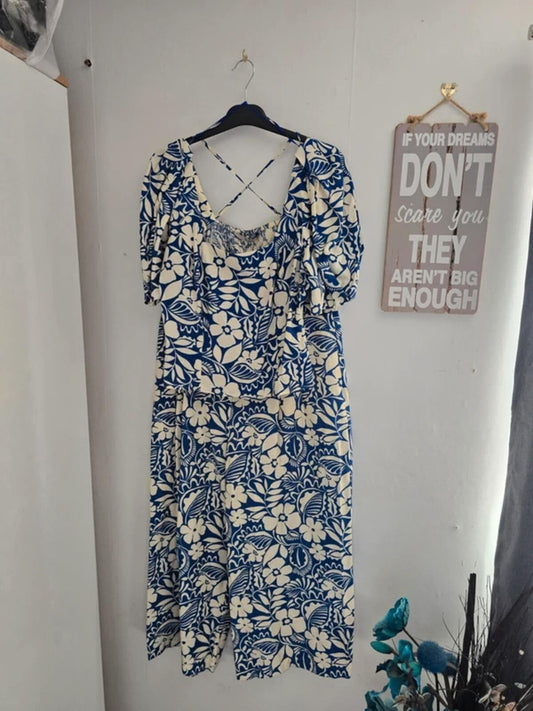 Tu Blue & White Floral 2-Piece Co-Ord Outfit Size 14 Reg