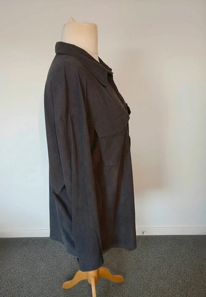 The Chic Hero Grey Cord Oversized Long Sleeve Shirt Size 20-24