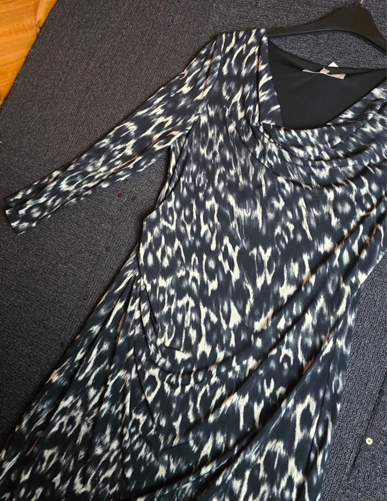 Fenn Wright Manson Patterned Dress Black/White Size 14 Ruched Bodycon Midi