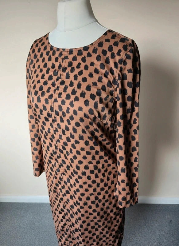 Jaeger Brown & Black Polka Dot Dress – Size 10