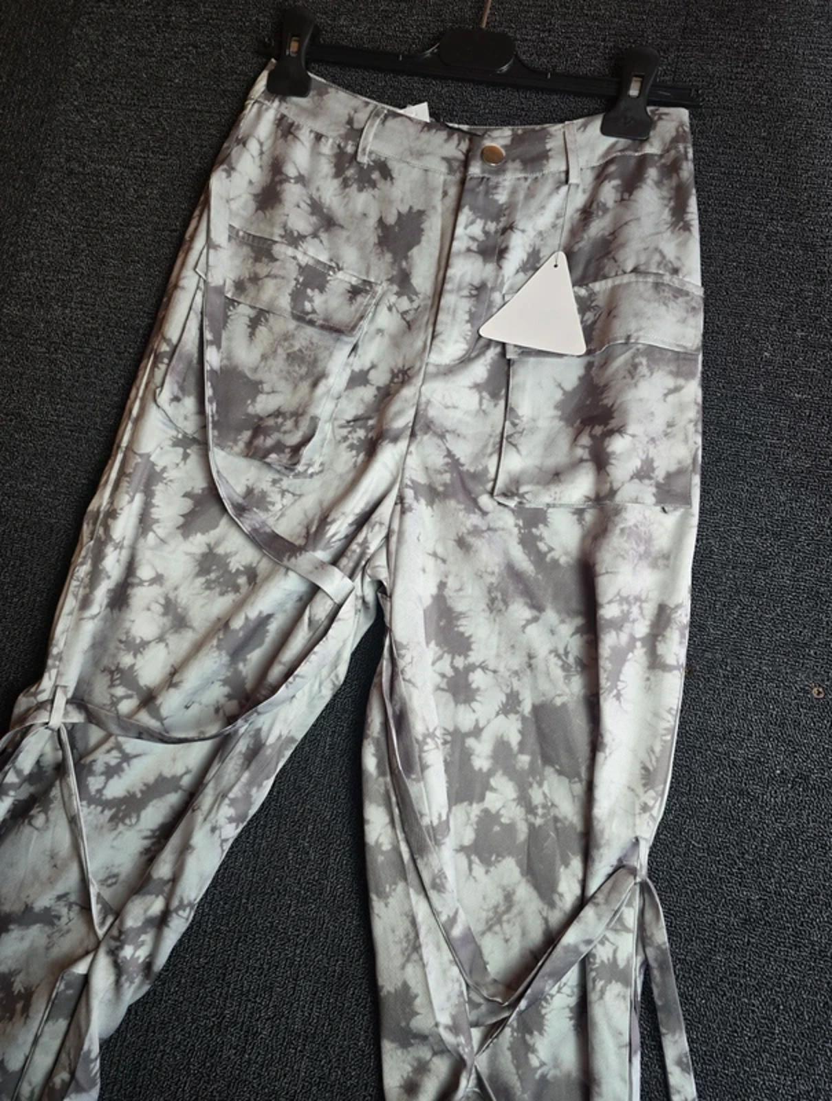 EGO Cargo Trousers Grey Tie Dye UK Size 6 High Waisted Adjustable Leg Streetwear