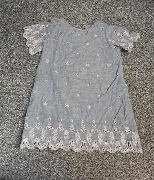 Baby Gap Girls Blue Chambray Broderie Anglaise Embroidered Lined Summer Dress Age 2 Years