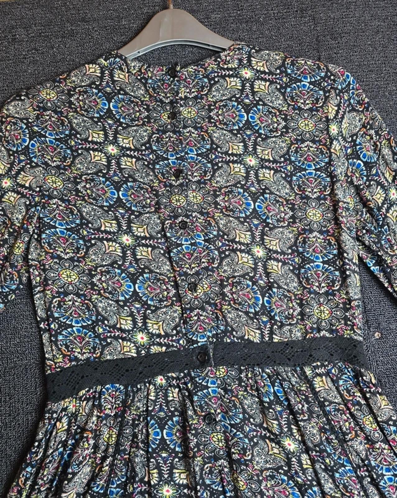 Brave Soul Patterned Dress Black Multicolour Size 12 Knee Length Casual Wear